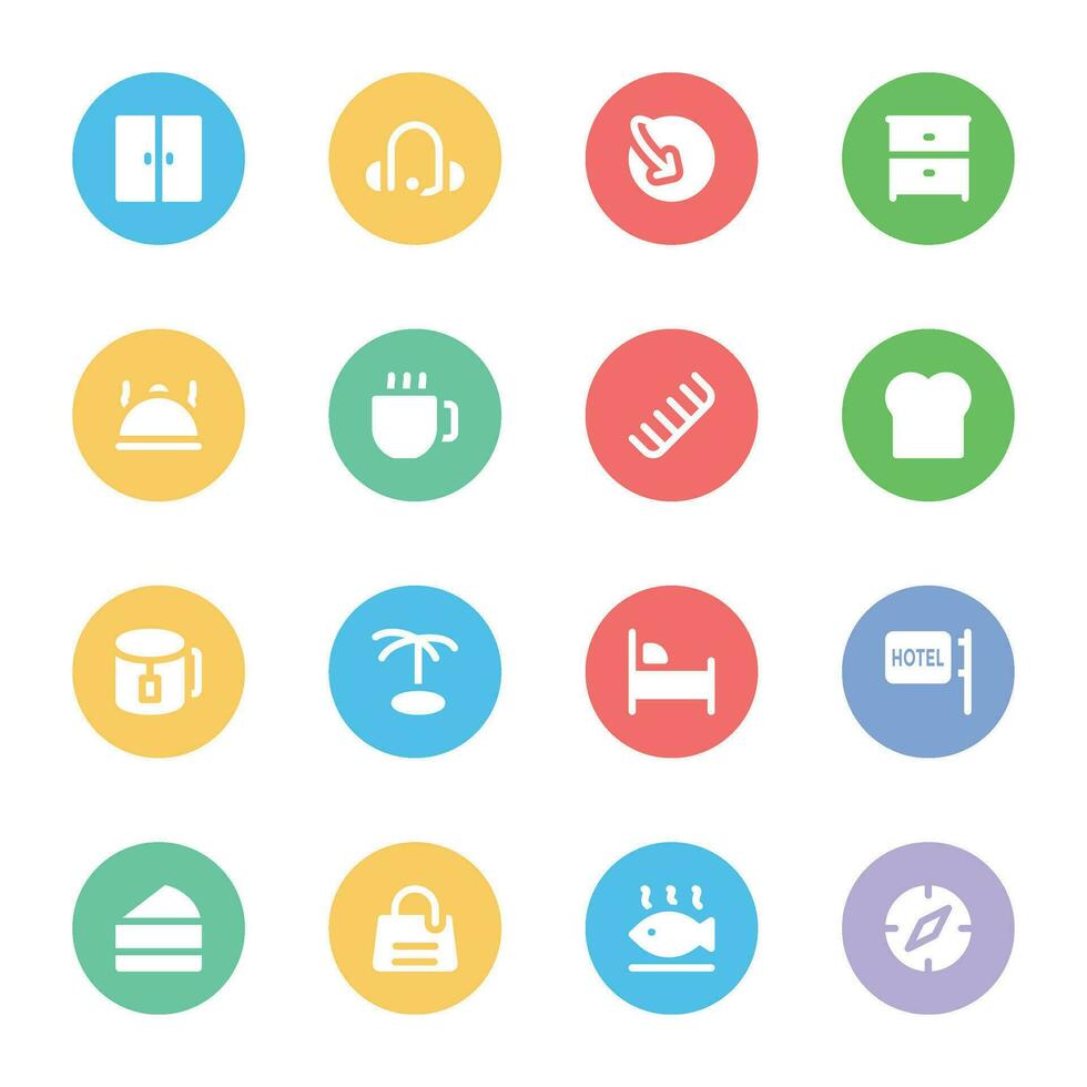 Collection of Hotel and Vacation Flat Circular Icons vector