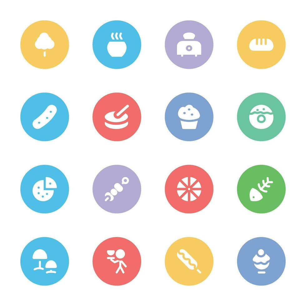 Set of Food and Confectionery Flat Circular Icons vector