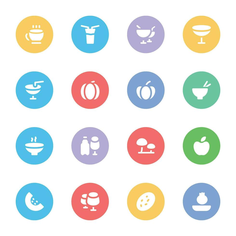 Drinks and Fruits Flat Circular Icons vector