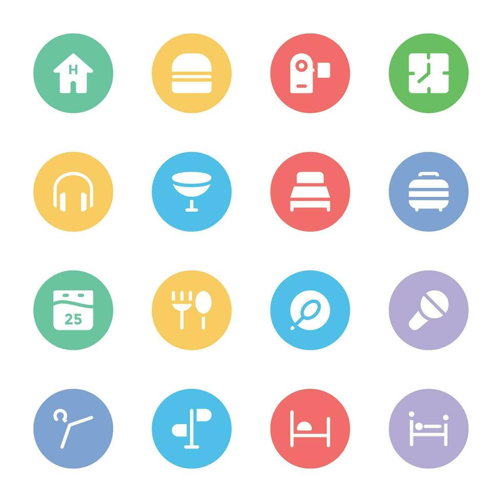 Pack of Hotel Tools Flat Circular Icons vector