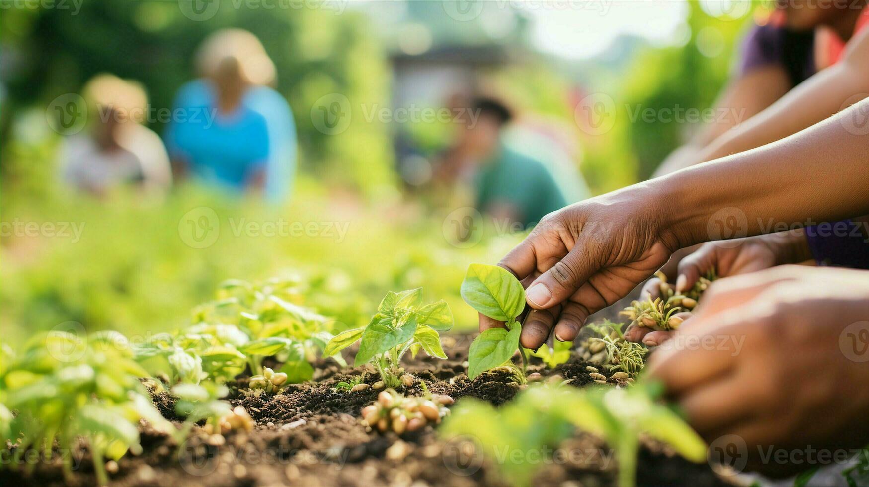 un comunidad jardín tendido por locales de varios antecedentes, siembra semillas de unidad y inclusividad generativo ai foto