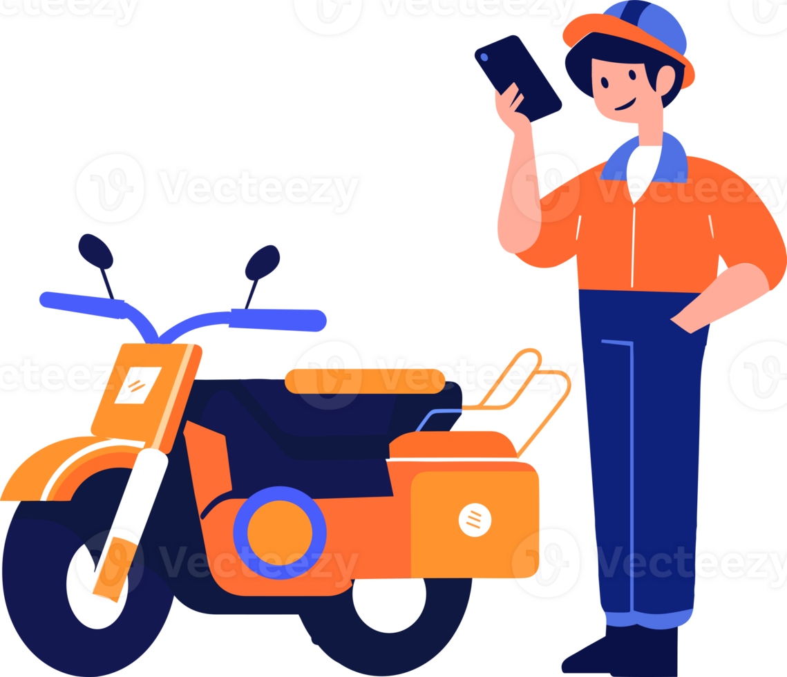 Hand Drawn Motorcycle mechanic in flat style png