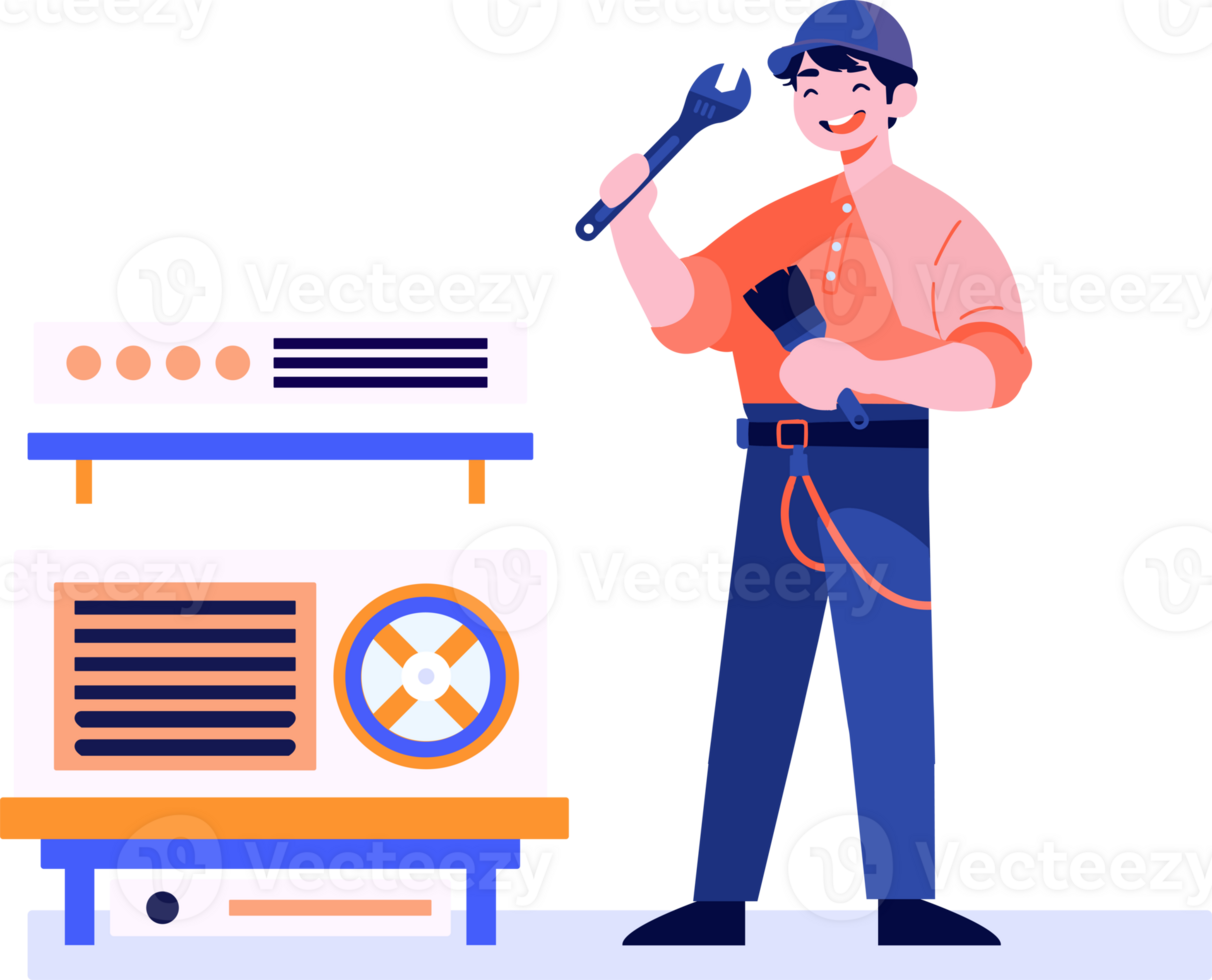 Hand Drawn Air conditioner repair technician in flat style png
