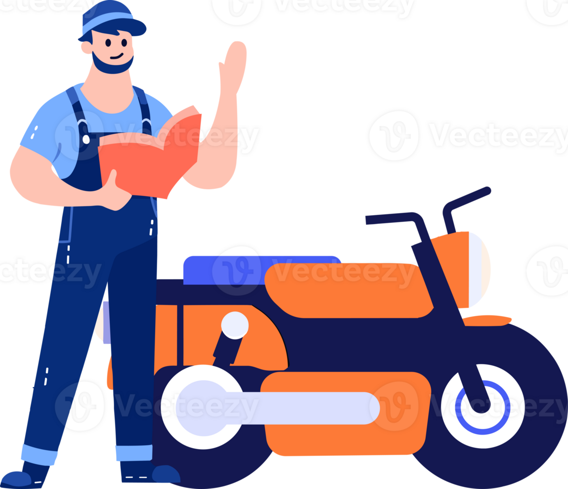 Hand Drawn Motorcycle mechanic in flat style png