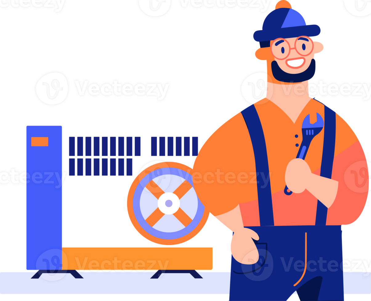 Hand Drawn Air conditioner repair technician in flat style png