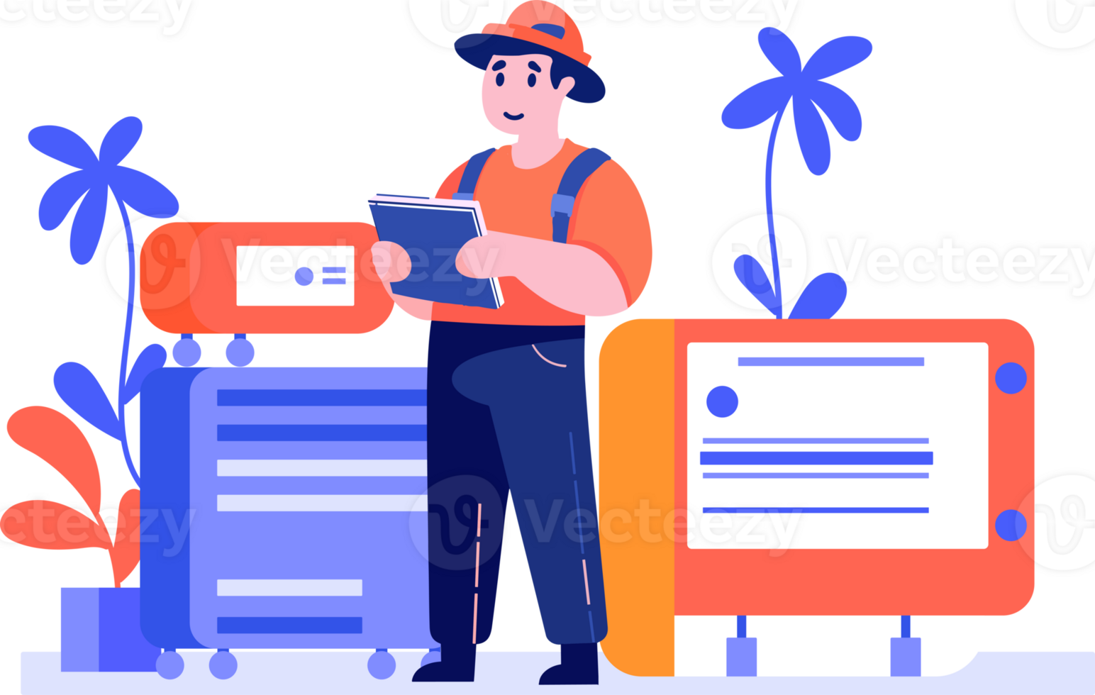Hand Drawn Air conditioner repair technician in flat style png