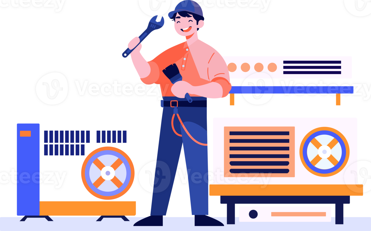 Hand Drawn Air conditioner repair technician in flat style png
