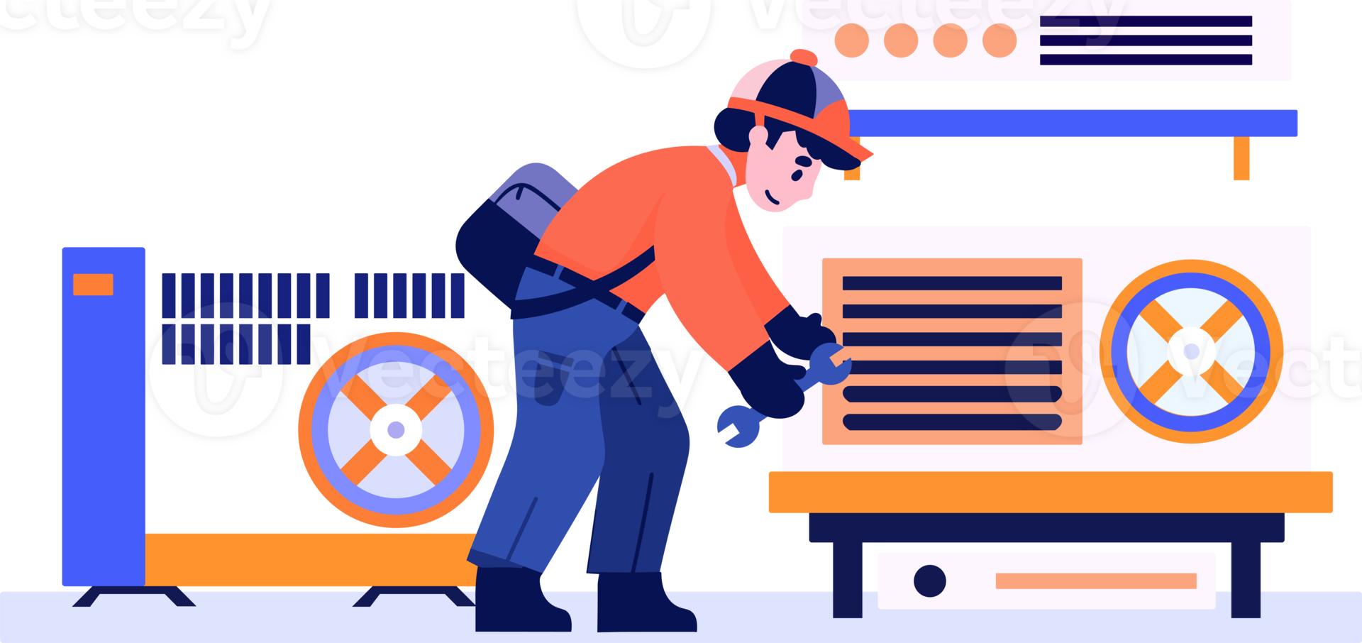 Hand Drawn Air conditioner repair technician in flat style png