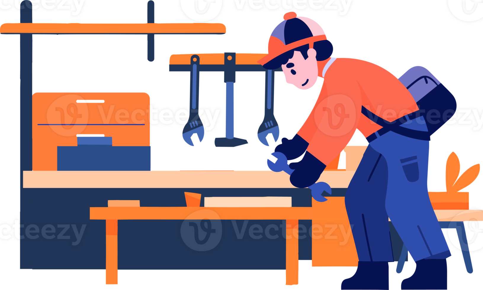 Hand Drawn Engineer or architect in office in flat style png
