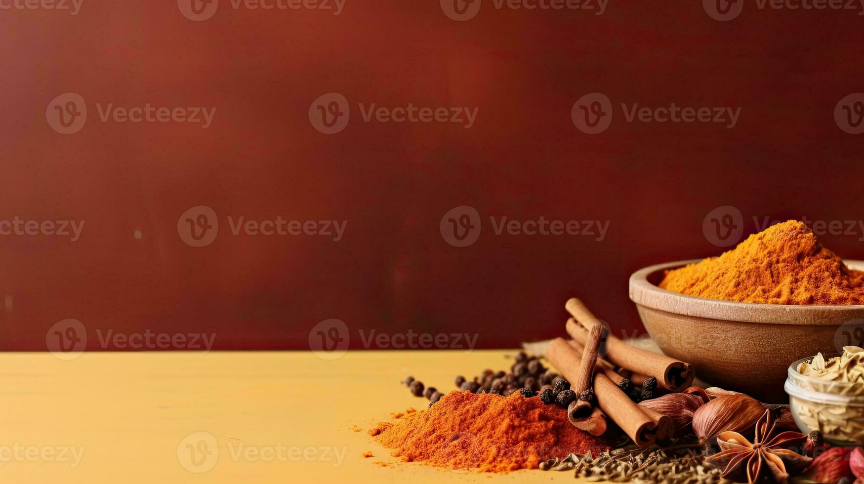 Different spices. Web banner with copy space. Generative AI photo