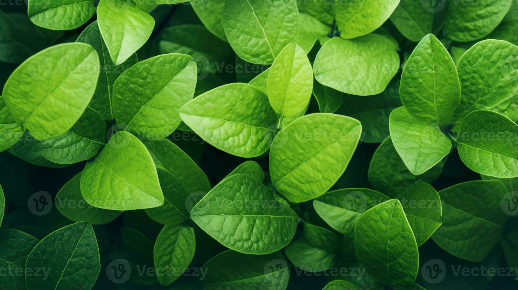 Green leaves pattern, bright summer background. Generative AI photo