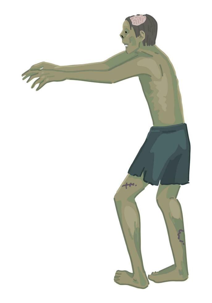 Zombie walking dead man spooky doodle. Halloween vector illustration in cartoon style. Scary monster clip art isolated on white background.
