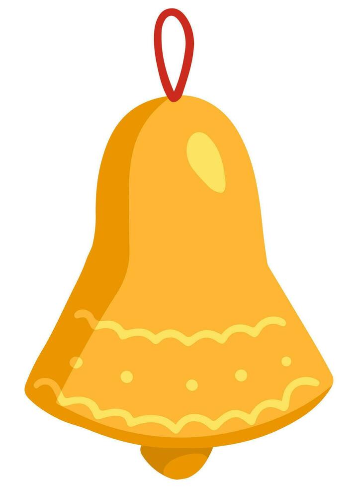 Christmas bell. Colored cartoon doodle of jingle handbell. Hand drawn vector illustration. Single drawing isolated on white background. Element for winter holidays design, print, sticker, card, decor.