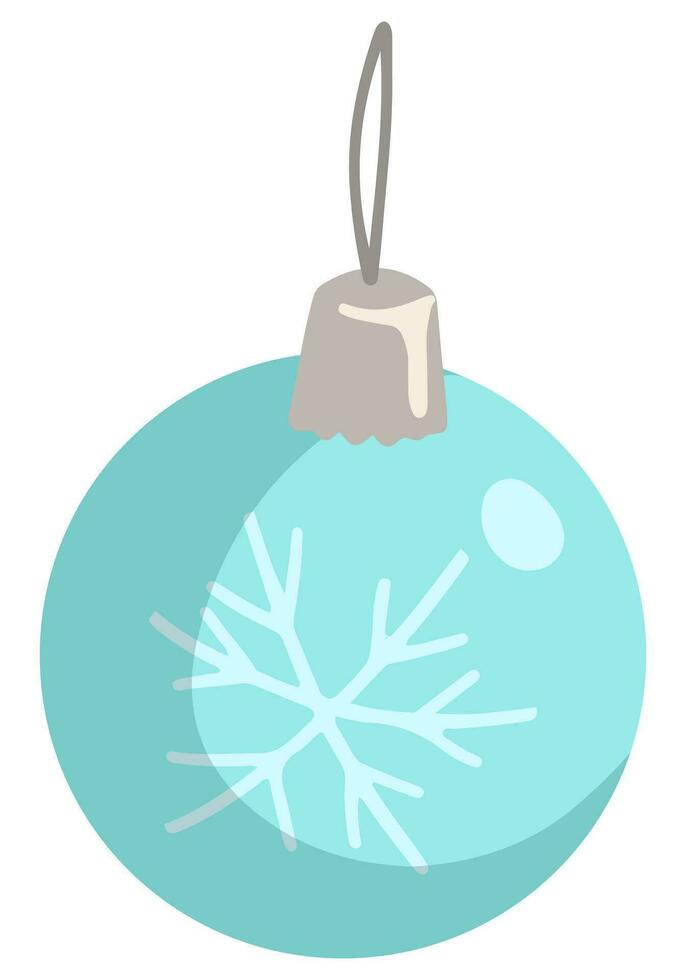 Cartoon doodle of Christmas tree decoration, ball on ribbon. Hand drawn vector illustration. Single drawing isolated on white background. Element for winter holiday design, print, sticker, card, decor