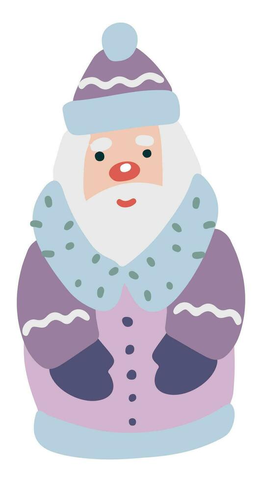 Cute toy Santa Claus. Colored cartoon doodle of Christmas attribute. Hand drawn vector illustration. Single drawing isolated on white background. Element for design, print, sticker, card, decor, wrap.