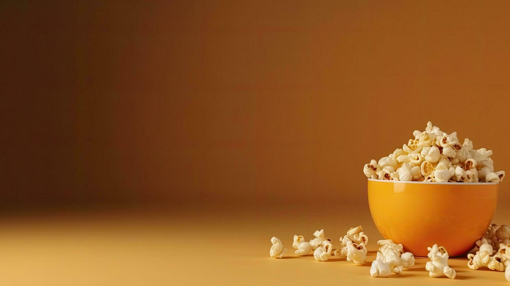 A bowl of popcorn. Web banner with copy space. Generative AI photo