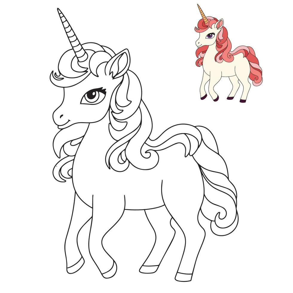 Outline unicorn coloring page. Doodle unicorn for coloring book for children education. Vector illustration.