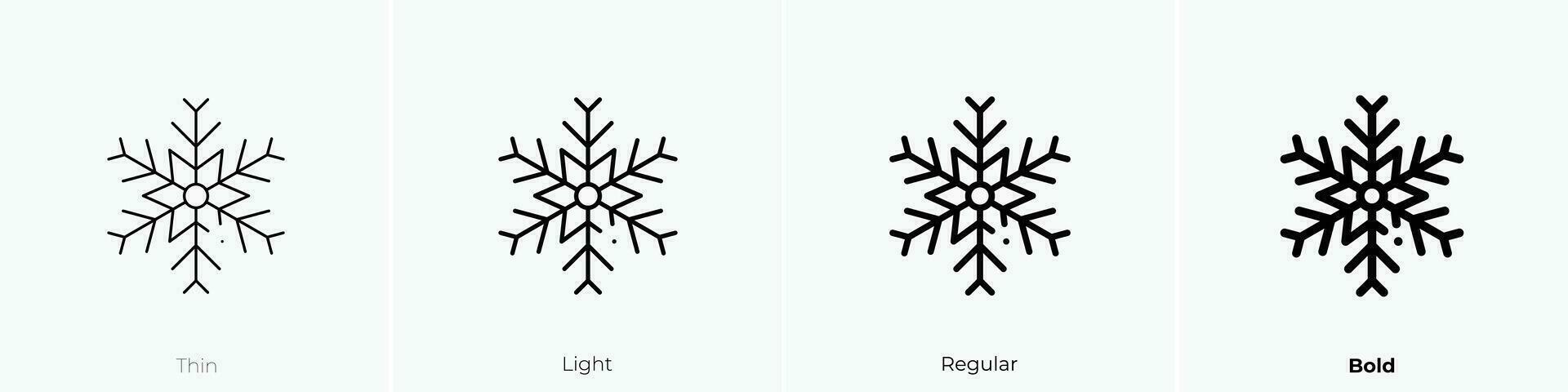 snowflake icon. Thin, Light, Regular And Bold style design isolated on white background vector