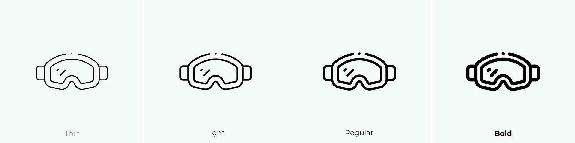 esquí gafas de protección icono. delgado, luz, regular y negrita estilo diseño aislado en blanco antecedentes vector