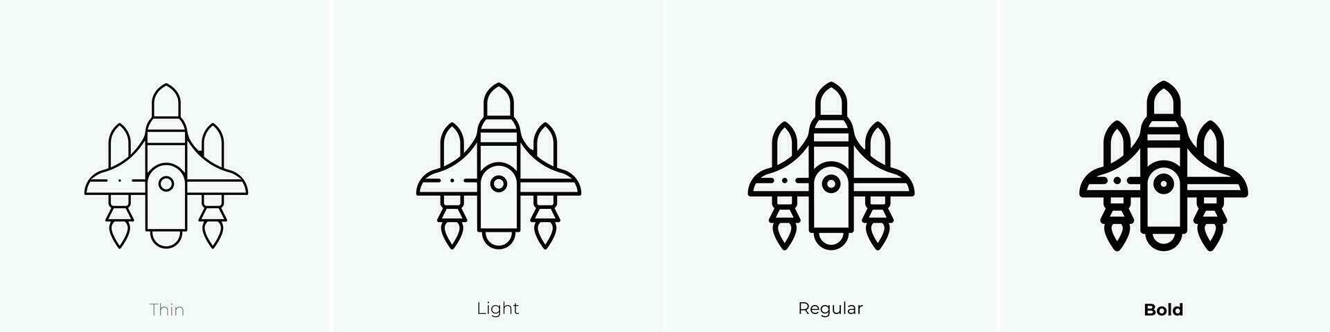 spaceship icon. Thin, Light, Regular And Bold style design isolated on white background vector