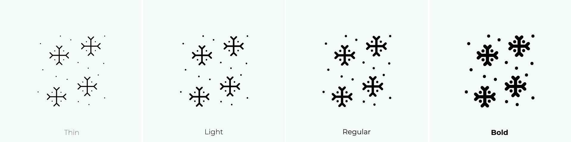 copos de nieve icono. delgado, luz, regular y negrita estilo diseño aislado en blanco antecedentes vector