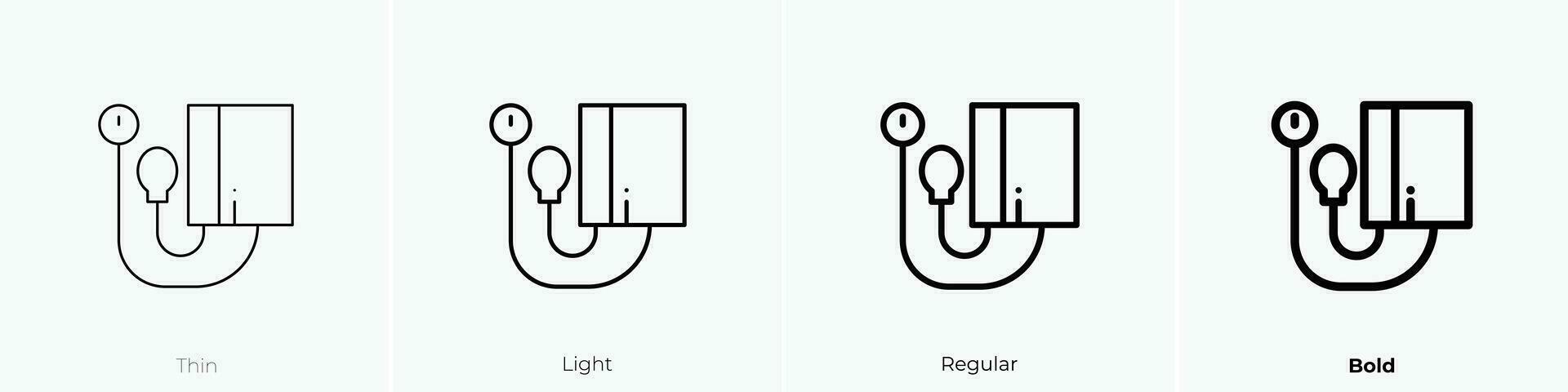 esfigmomanómetro icono. delgado, luz, regular y negrita estilo diseño aislado en blanco antecedentes vector