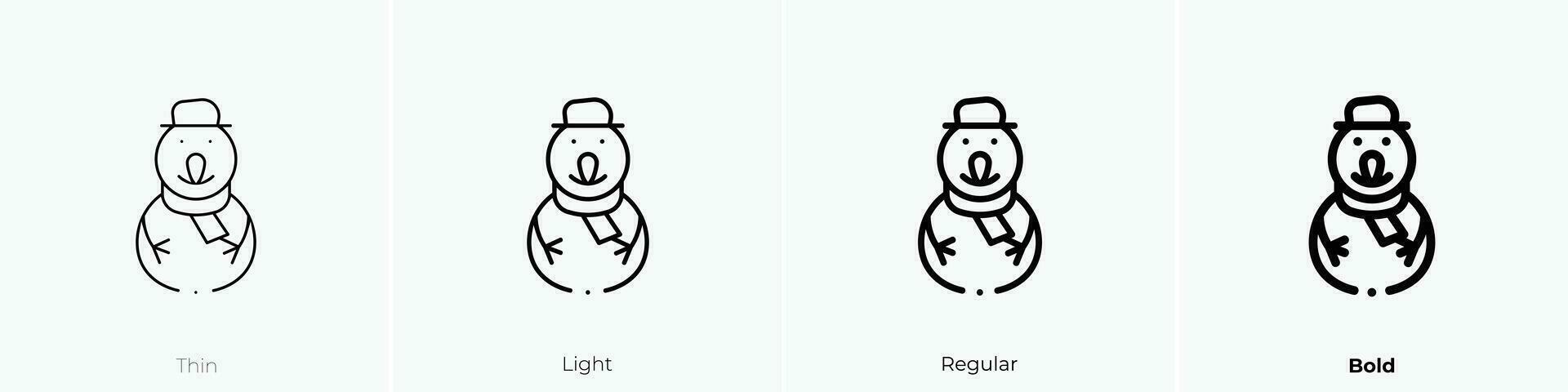 snowman icon. Thin, Light, Regular And Bold style design isolated on white background vector