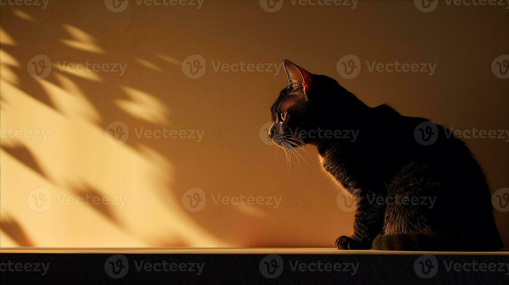 A cat's shadow projected on a wall, illuminated by candlelight, creating a mysterious silhouette. Generative AI photo