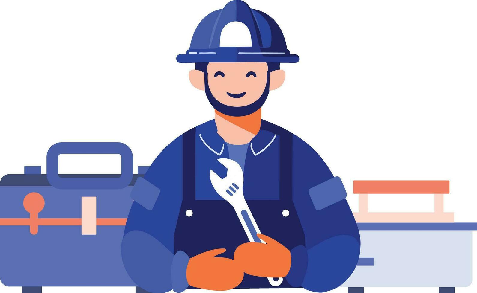 Hand Drawn Technician or engineer with toolbox in flat style vector