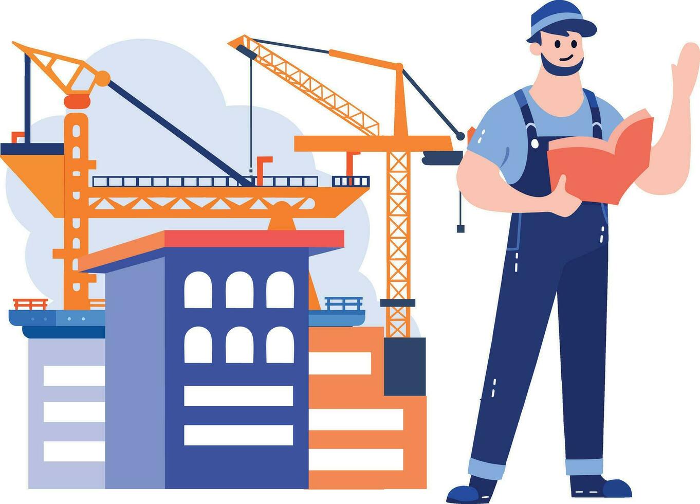 Hand Drawn Engineer or architect with building under construction in flat style vector