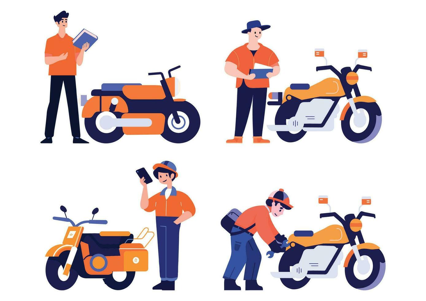 Hand Drawn Motorcycle mechanic in flat style vector