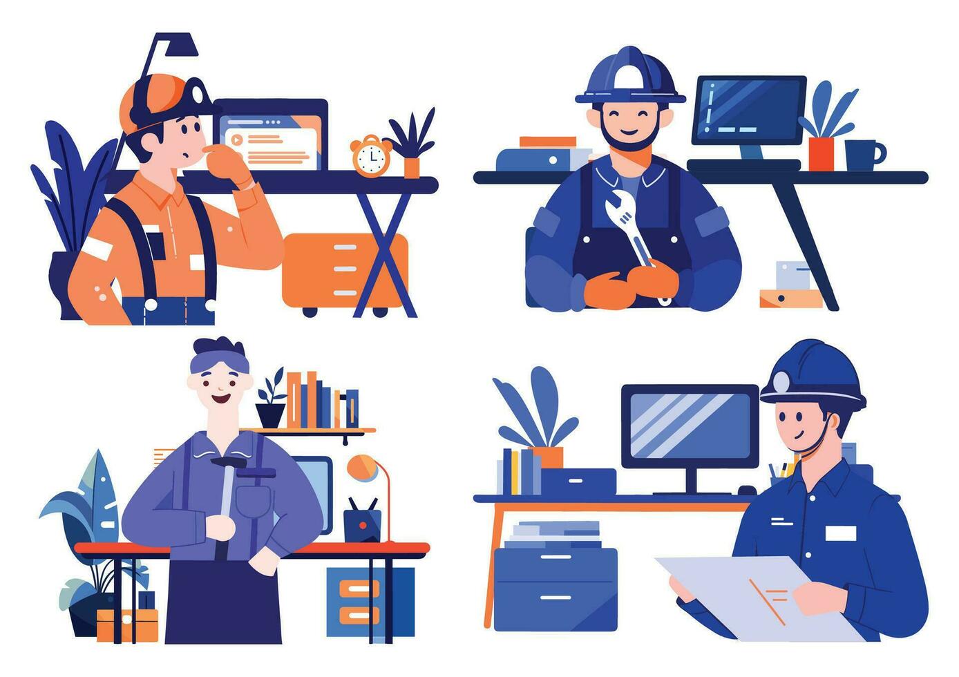 Hand Drawn Engineer or architect in office in flat style vector