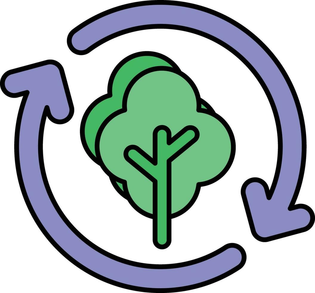 Tree Recycling color outline icon design vector