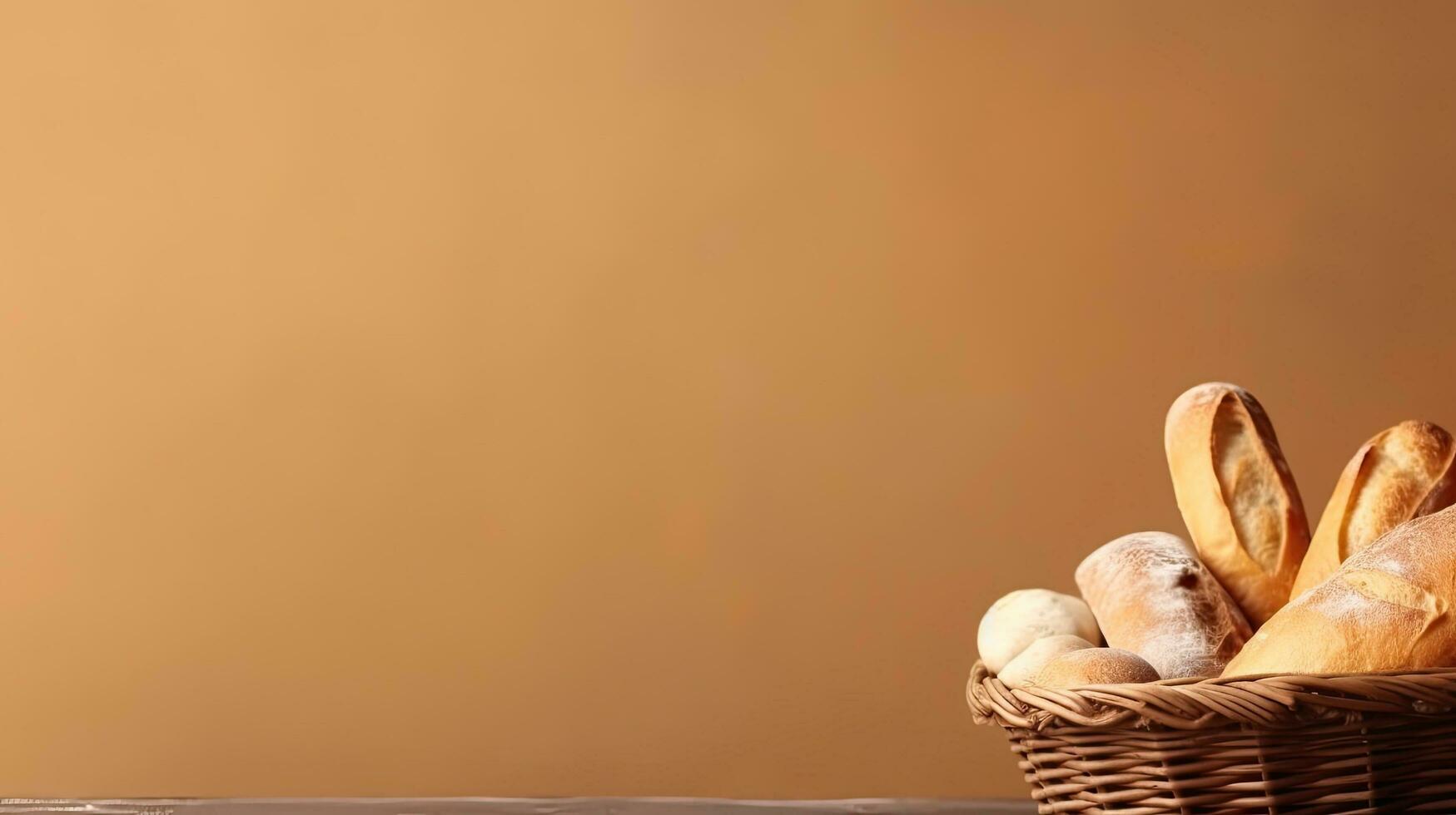 A basket of freshly baked bread. Web banner with copy space. Generative AI photo