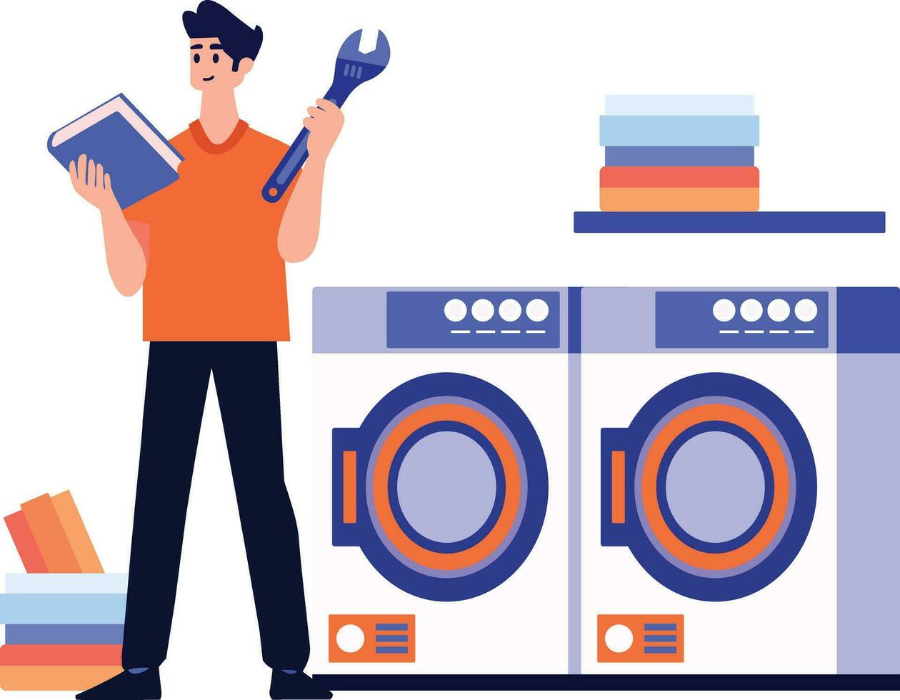 Hand Drawn washing machine repair technician in flat style vector