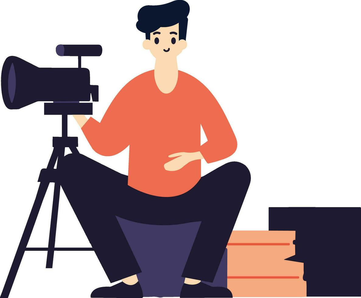 Hand Drawn male reporter character in flat style vector