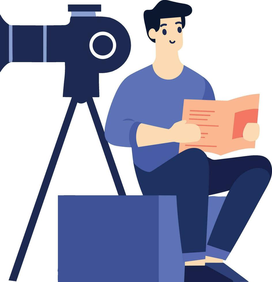 Hand Drawn male reporter character in flat style vector