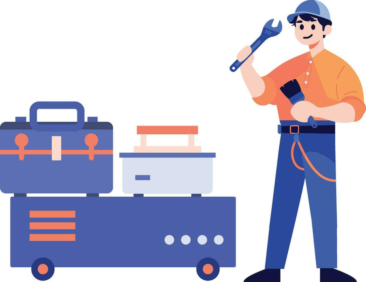 Hand Drawn Technician or engineer with toolbox in flat style vector