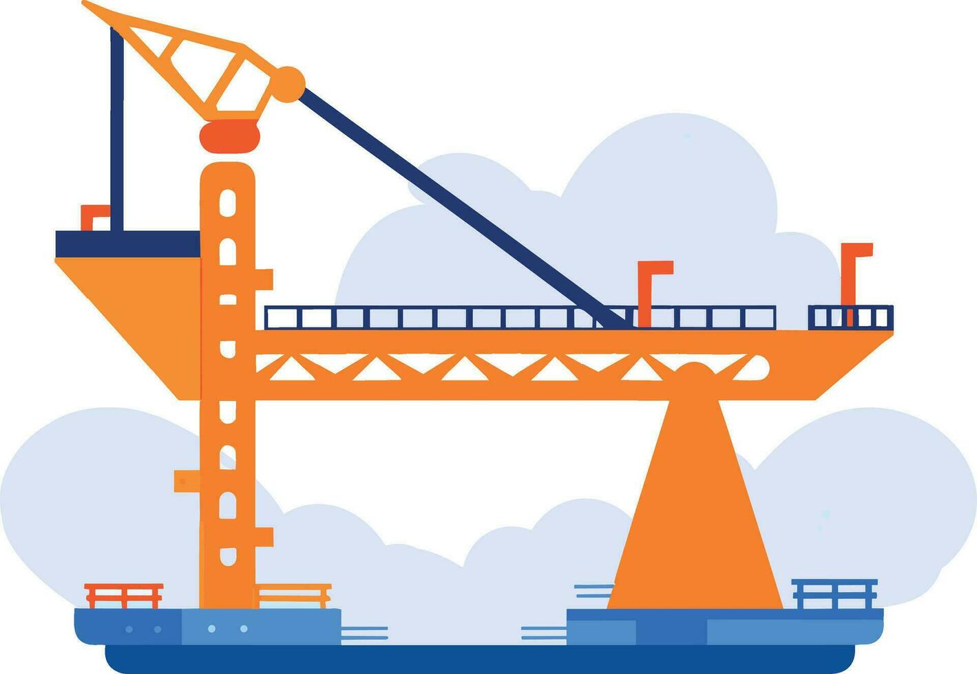 Hand Drawn Bridge with crane under construction in flat style vector