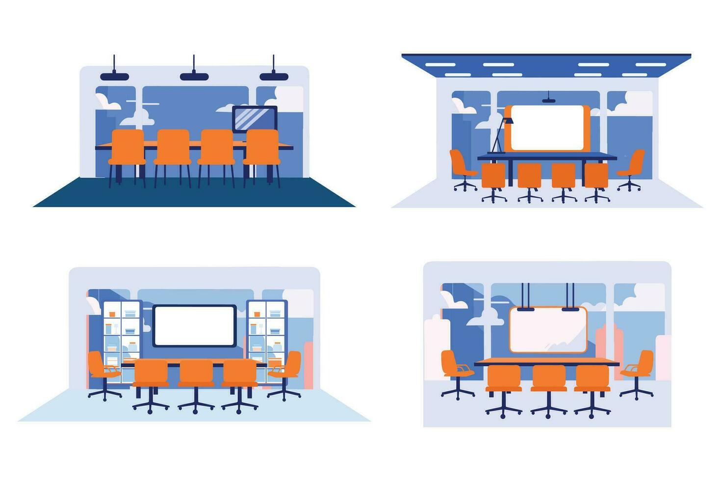 mano dibujado conferencia habitación mesa en plano estilo vector