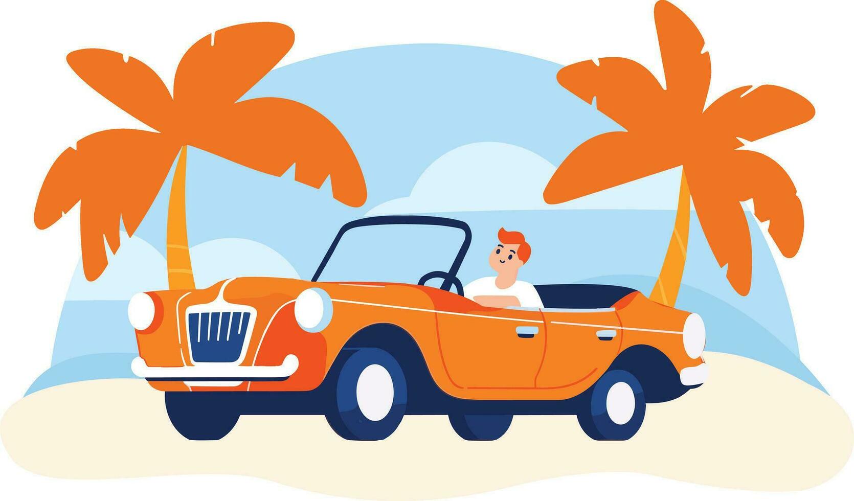 Hand Drawn Tourists drive convertibles car to the beach in flat style vector