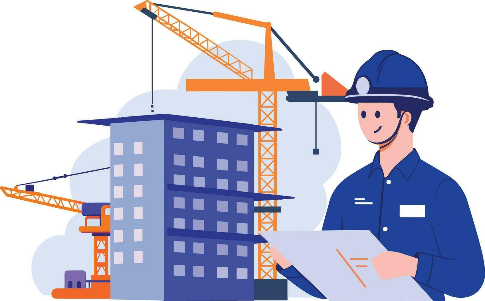 Hand Drawn Engineer or architect with building under construction in flat style vector