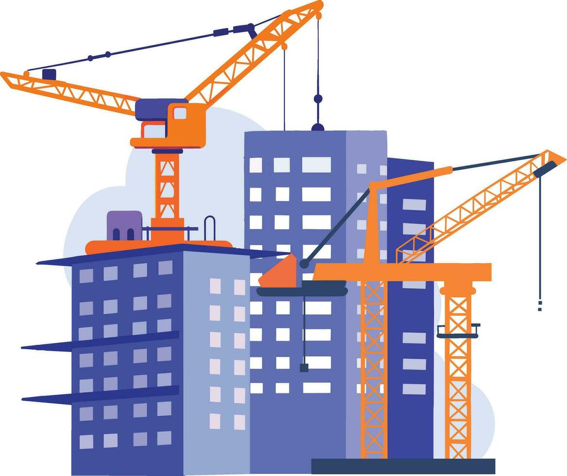 Hand Drawn Building with crane under construction in flat style vector