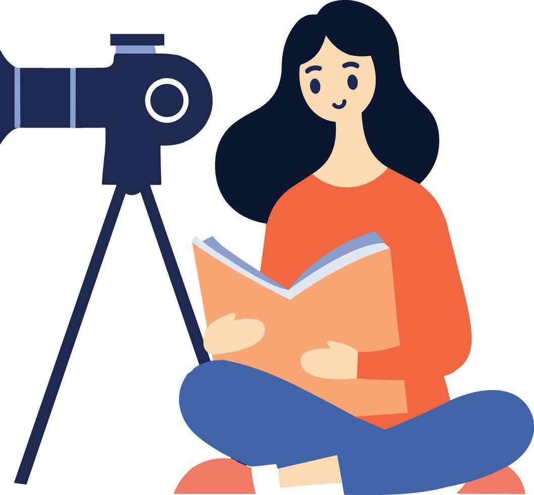 Hand Drawn female reporter character in flat style vector