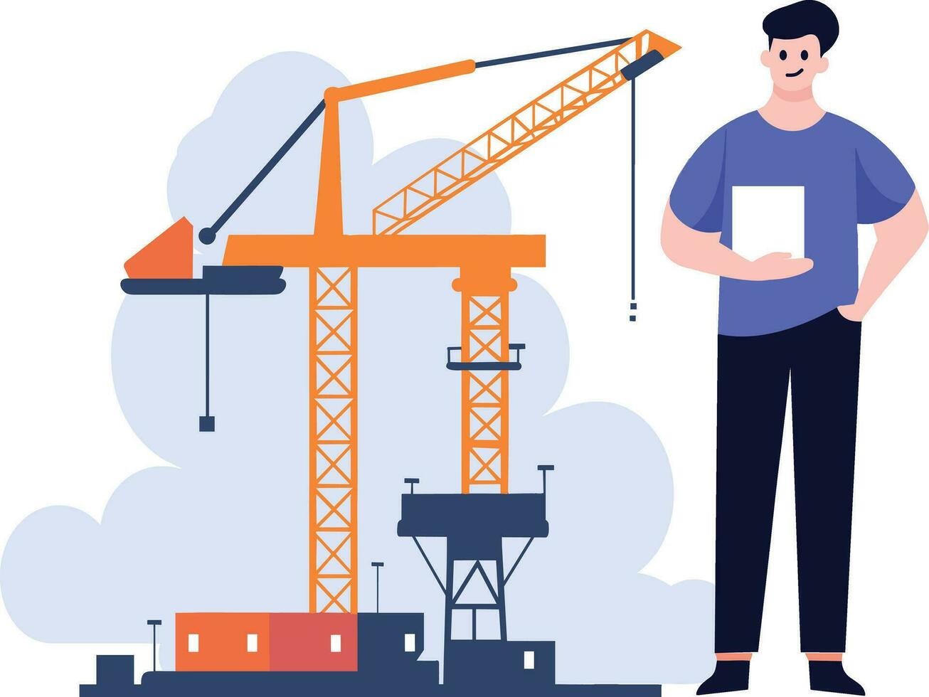 Hand Drawn Engineer or architect with building under construction in flat style vector