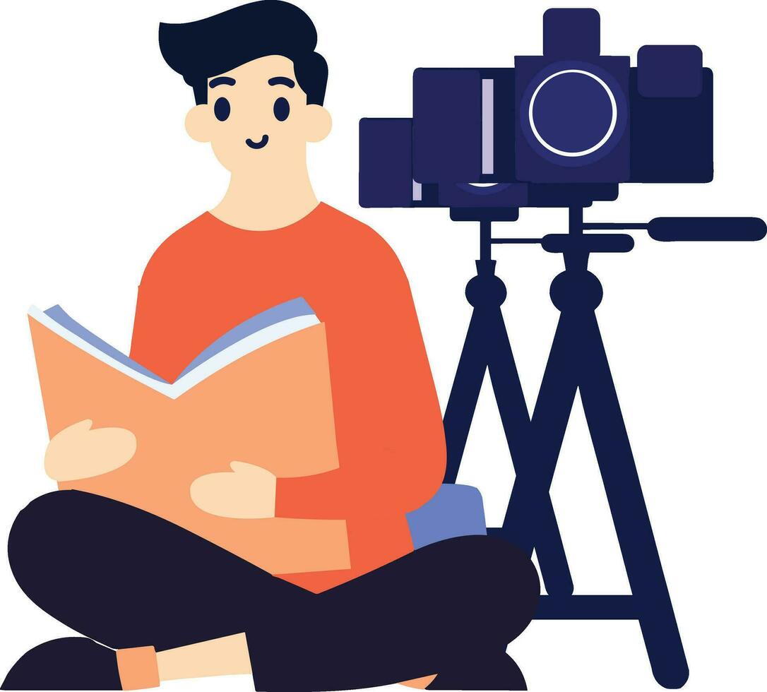 Hand Drawn male reporter character in flat style vector