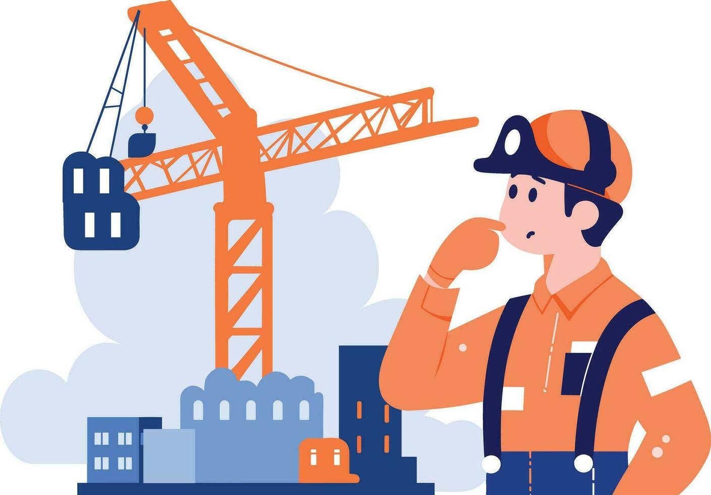 Hand Drawn Engineer or architect with building under construction in flat style vector