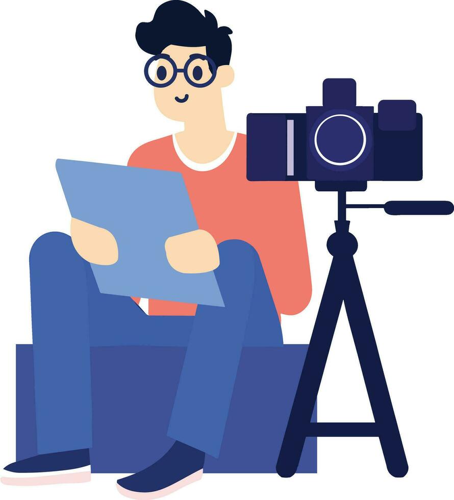 Hand Drawn male reporter character in flat style vector