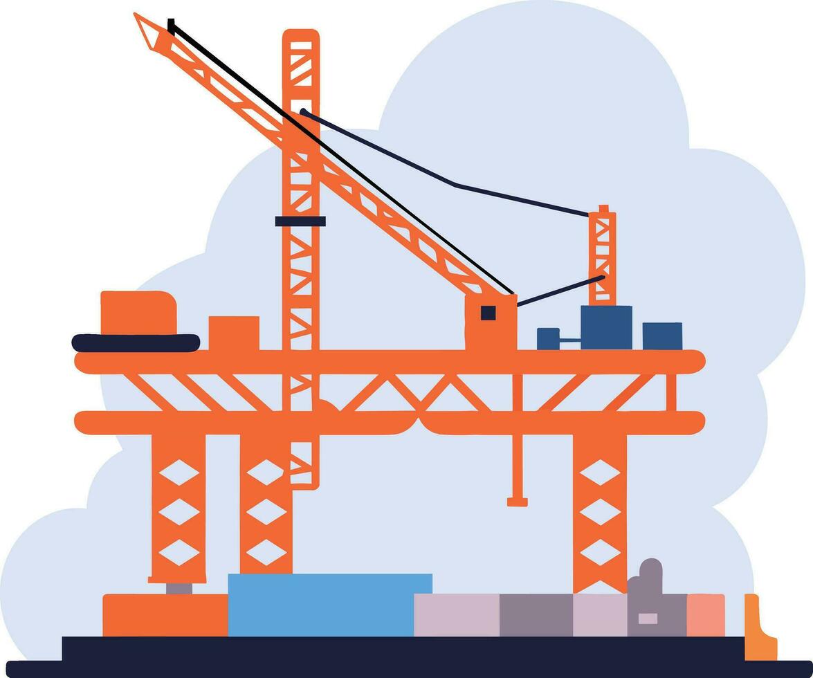 Hand Drawn Bridge with crane under construction in flat style vector