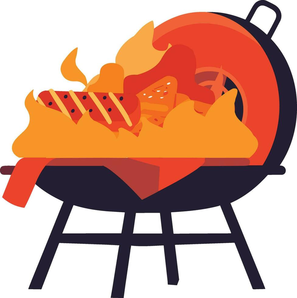 Hand Drawn BBQ grill for outdoor picnics concept in flat style vector